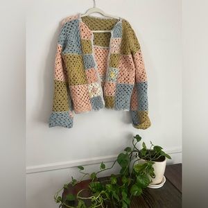 Vintage granny square handmade crochet cardigan